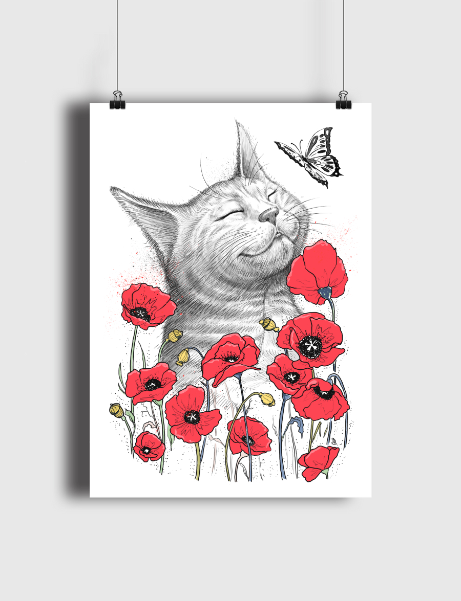 Cat in poppies