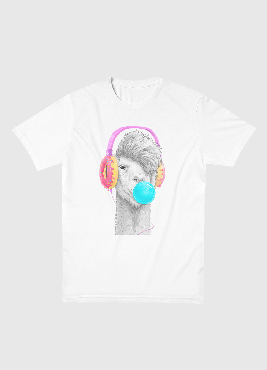 Lama in headphones