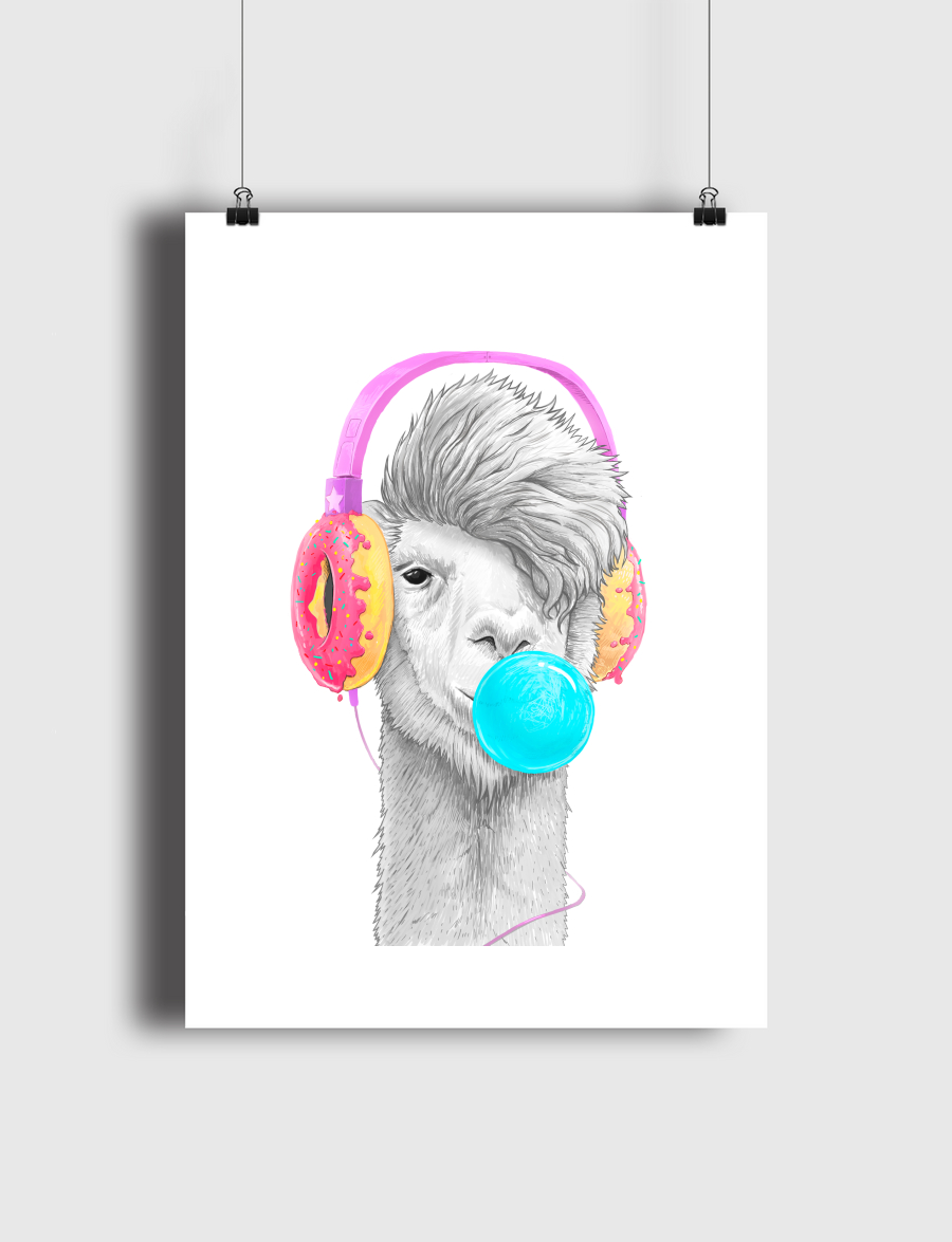 Lama in headphones